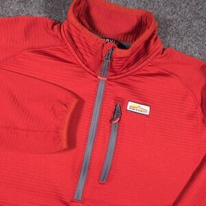 Orvis Pullover Mens M Red Horseshoe Hills 1/4 Zip Fleece Mock Neck Lightweight